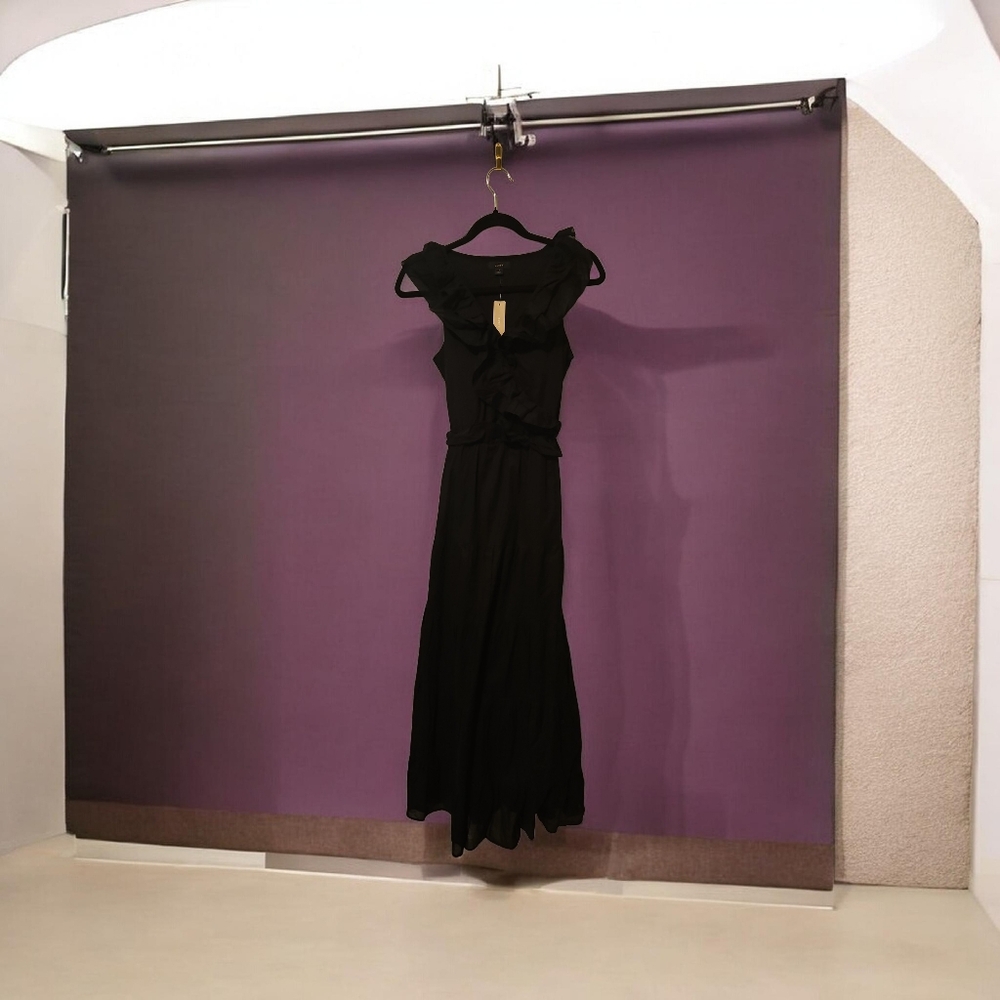 J. Crew Ruffle-Front Maxi Dress with Braided Belt - Black - Size 4 NWT - Picture 8 of 8